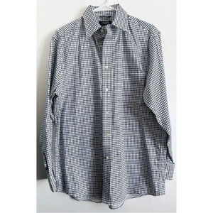 Chaps • White Navy Windowpane Plaid Button Down Collared Shirt